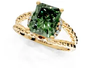 Halo Engagement Ring Setting for Fancy Green Radiant Cut Center with Rope Twist Split Shank and Prong Head in Yellow Gold