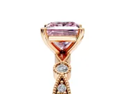 Solitaire Engagement Ring Setting for Fancy Pink Princess Cut Center with Milgrain Bezel Accents and Prong Head in Rose Gold