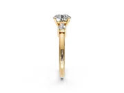 3 Stone Engagement Ring Setting for Round Cut Center with Wide Plain Band and Prong Head in Yellow Gold