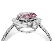 Milgrain Halo Engagement Ring Setting for Fancy Pink Heart-Shaped Center with Three-Sided Pave Band and Prong Head in White Gold
