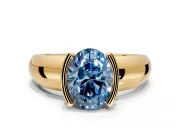 Tension Engagement Ring Setting for Fancy Blue Oval Center with Wide Flat Band and Tension Head in Yellow Gold