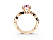 Solitaire Engagement Ring Setting for Fancy Pink Round Cut Center with Half-Pave Crossover Band and Prong Head in Rose Gold