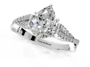 Solitaire Engagement Ring Setting for Pear-Shaped Center with Twisted Pave Split Shank and Prong Head in Platinum