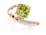 Solitaire Engagement Ring Setting for Fancy Yellow Cushion Cut Center with Pave Bypass Swirl Band and Prong Head in Rose Gold