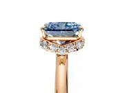 Hidden Halo Engagement Ring Setting for Fancy Blue Radiant Cut Center with Plain Rounded Band and Prong Head in Rose Gold