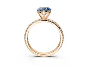 Solitaire Engagement Ring Setting for Fancy Blue Heart-Shaped Center with Shared-Prong Accents and Prong Head in Rose Gold