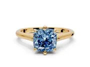 Solitaire Engagement Ring Setting for Fancy Blue Cushion Cut Center with Cathedral Band and Prong Head in Yellow Gold