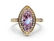 Halo Engagement Ring Setting for Fancy Pink Marquise Center with Framed Halo, Pave Band and Prong Head in Yellow Gold