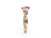 Crossover Engagement Ring Setting for Fancy Pink Oval Center with Pave and Plain Strands and Prong Head in Rose Gold