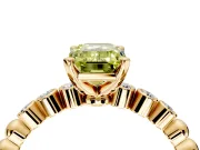 Solitaire Engagement Ring Setting for Fancy Yellow Emerald Cut Center with Bezel-Dot Beaded Band and Prong Head in Yellow Gold