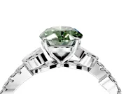 Leaf Motif Engagement Ring Setting for Fancy Green Oval Center with Pave Band and Prong Head in Sterling Silver