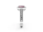 Milgrain Halo Engagement Ring Setting for Fancy Pink Princess Cut Center with Pave Band and Prong Head in Sterling Silver