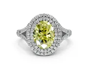 Double Halo Engagement Ring Setting for Fancy Yellow Oval Center with Narrow Pave Split Shank and Prong Head in Platinum