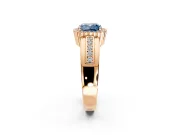 Halo Engagement Ring Setting for Fancy Blue Cushion Cut Center with Wide Band, Inlaid Accent Row and Prong Head in Rose Gold