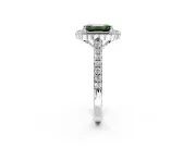 Milgrain Floral Halo Engagement Ring Setting for Fancy Green Emerald Cut Center with Pave Band and Prong Head in White Gold