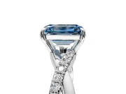 Crossover Engagement Ring Setting for Fancy Blue Emerald Cut Center with Pave and Plain Strands and Prong Head in Sterling Silver