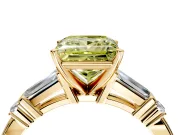 Bar-Set Engagement Ring Setting for Fancy Yellow Princess Cut Center with Tapered Baguette Accents and Prong Head in Yellow Gold