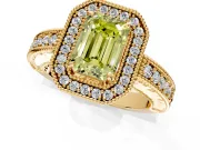 Milgrain Halo Engagement Ring Setting for Fancy Yellow Emerald Cut Center with Pave Band and Prong Head in Yellow Gold