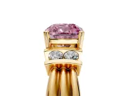 Solitaire Engagement Ring Setting for Fancy Pink Cushion Cut Center with Grooved Bar Accent Band and Prong Head in Yellow Gold