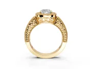 Milgrain Halo Engagement Ring Setting for Cushion Cut Center with Pave Band and Prong Head in Yellow Gold