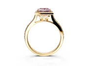 Halo Engagement Ring Setting for Fancy Pink Princess Cut Center with Pave Accents, Heart Basket and Prong Head in Yellow Gold