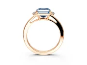 3 Stone Engagement Ring Setting for Fancy Blue Asscher Cut Center with Low-Set Round Cut Accents and Prong Head in Rose Gold