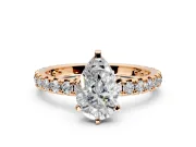 Solitaire Engagement Ring Setting for Pear-Shaped Center with Shared-Prong Accents and Prong Head in Rose Gold