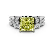 Solitaire Engagement Ring Setting for Fancy Yellow Princess Cut Center with Grooved Bar Accent Band and Prong Head in Sterling Silver