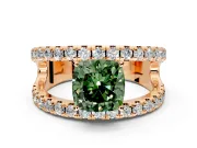 Solitaire Engagement Ring Setting for Fancy Green Cushion Cut Center with Wide-Open Split Shank and Prong Head in Rose Gold