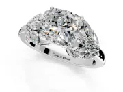 Leaf Cluster Engagement Ring Setting for Cushion Cut Center with Marquise Accents and Prong Head in Sterling Silver