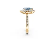 Floral Halo Engagement Ring Setting for Fancy Blue Pear-Shaped Center with Pave Accents and Prong Head in Yellow Gold