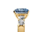 5 Stone Engagement Ring Setting for Fancy Blue Radiant Cut Center with Plain Band and Prong Head in Yellow Gold