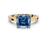 Solitaire Engagement Ring Setting for Fancy Blue Asscher Cut Center with Flat-Sided Plain Band and Prong Head in Yellow Gold