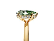 Solitaire Engagement Ring Setting for Fancy Green Pear-Shaped Center with Plain Band, Open Basket and Prong Head in Yellow Gold