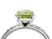 Solitaire Engagement Ring Setting for Fancy Yellow Radiant Cut Center with XO Engraved Band and Prong Head in White Gold