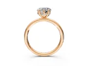 Hidden Halo Engagement Ring Setting for Heart-Shaped Center with Thin Rounded Band and Prong Head in Rose Gold