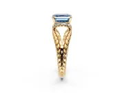 Halo Engagement Ring Setting for Fancy Blue Asscher Cut Center with Rope Twist Split Shank and Prong Head in Yellow Gold