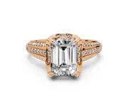 Solitaire Engagement Ring Setting for Emerald Cut Center with Accented Split Shank and Prong Head in Rose Gold
