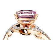 Solitaire Engagement Ring Setting for Fancy Pink Asscher Cut Center with Pave Bypass Twist Band and Prong Head in Rose Gold