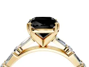 Baguette Engagement Ring Setting for Fancy Black Cushion Cut Center with Alternating Bar-Set Band and Prong Head in Yellow Gold
