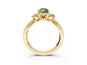 3 Stone Engagement Ring Setting for Fancy Green Pear-Shaped Center with Pave Twist Band and Prong Head in Yellow Gold