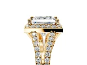 Halo Engagement Ring Setting for Princess Cut Center with Pave Split Shank and Prong Head in Yellow Gold