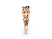 Solitaire Engagement Ring Setting for Fancy Green Heart-Shaped Center with Filigree Accent Basket and Prong Head in Rose Gold