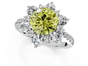 Floral Halo Engagement Ring Setting for Fancy Yellow Round Cut Center with Pave Accents and Prong Head in White Gold