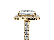 Halo Engagement Ring Setting for Princess Cut Center with Narrowing Pave Band and Prong Head in Yellow Gold
