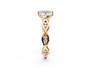 Solitaire Engagement Ring Setting for Radiant Cut Center with Accented Twist Band and Leaf Prong Head in Rose Gold