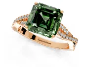 Solitaire Engagement Ring Setting for Fancy Green Asscher Cut Center with Twisted Pave Split Shank and Prong Head in Rose Gold