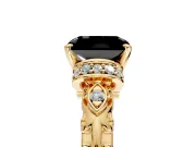 Solitaire Engagement Ring Setting for Fancy Black Radiant Cut Center with Filigree Band and Prong Head in Yellow Gold