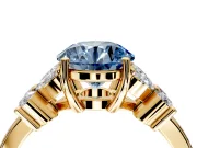Floral Engagement Ring Setting for Fancy Blue Round Cut Center with Marquise Cluster Shoulders and Prong Head in Yellow Gold
