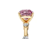 Solitaire Engagement Ring Setting for Fancy Pink Cushion Cut Center with Bezel Station Band and Prong Head in Yellow Gold